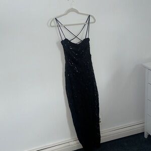 Iris Black Backless Sequin Dress with Slit
